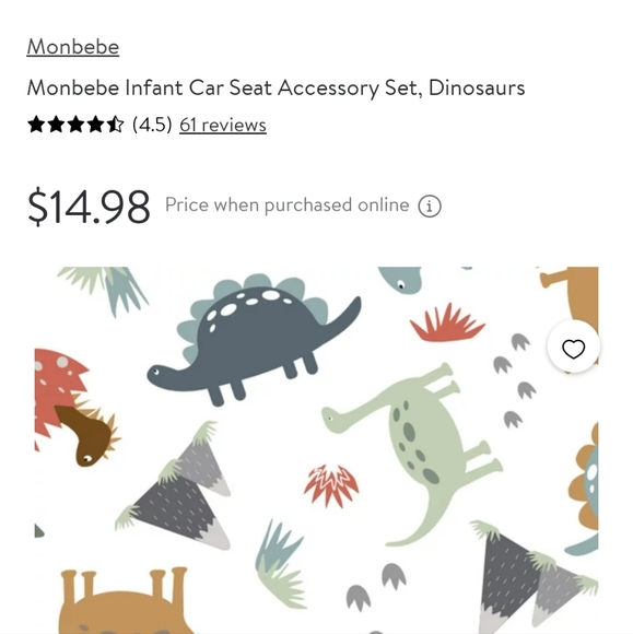 Infant Car Seat Accessory Set Seafoam Green With Dinosaur Print Monbebe NEW - Picture 7 of 8